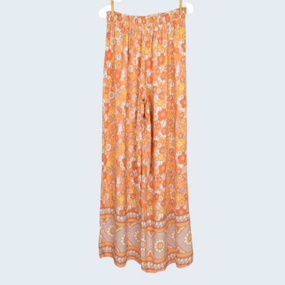 PINK LILY TIE WAIST BOHO FLORAL PRINT WIDE LEG PANTS - Picture 7 of 10